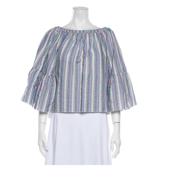 See By Chloé Tops - See by Chloe Blue White Seersucker Oversized Striped Blue Shirt Size Small